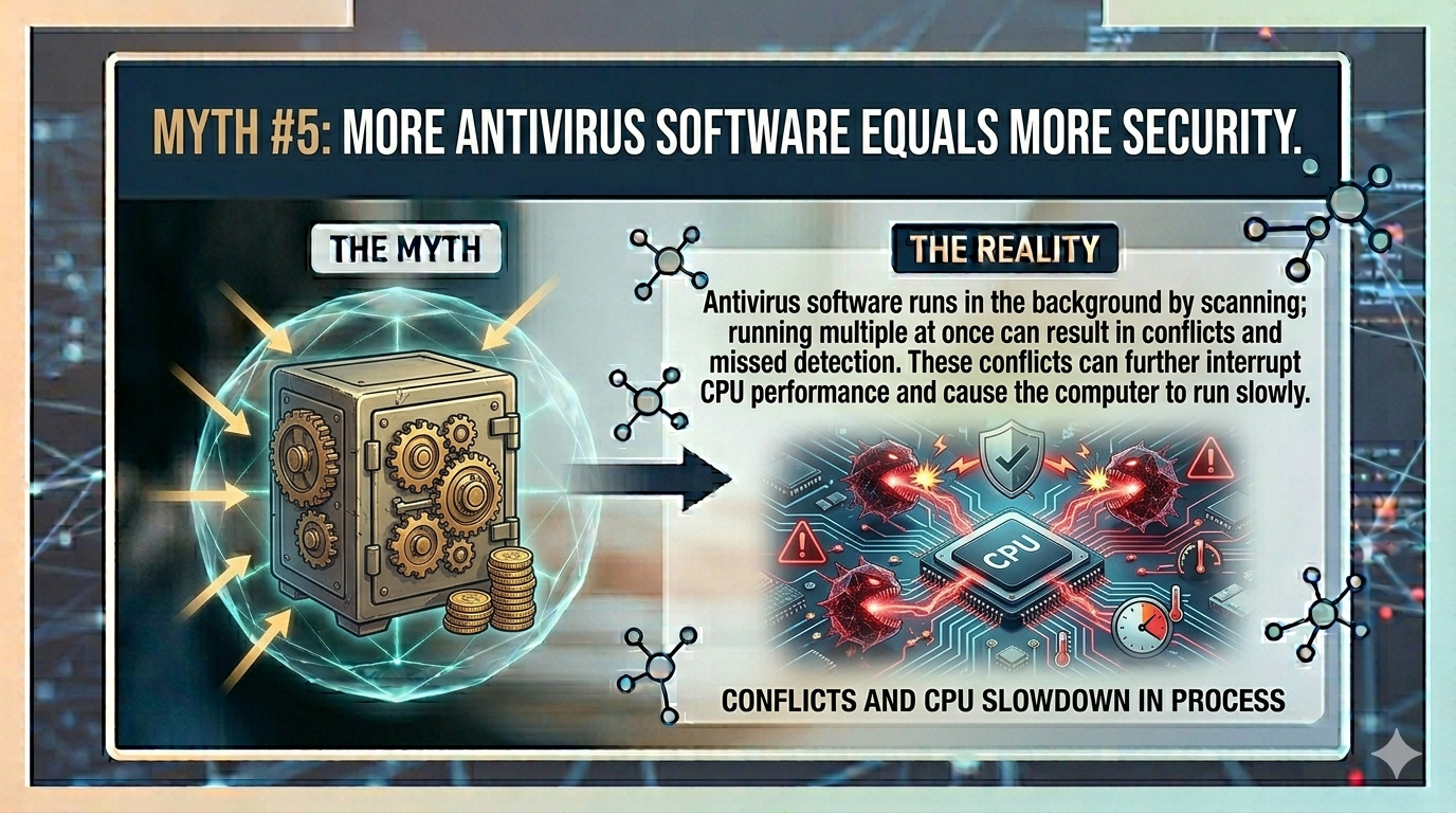 Infographic of More antivirus software equals more security.
