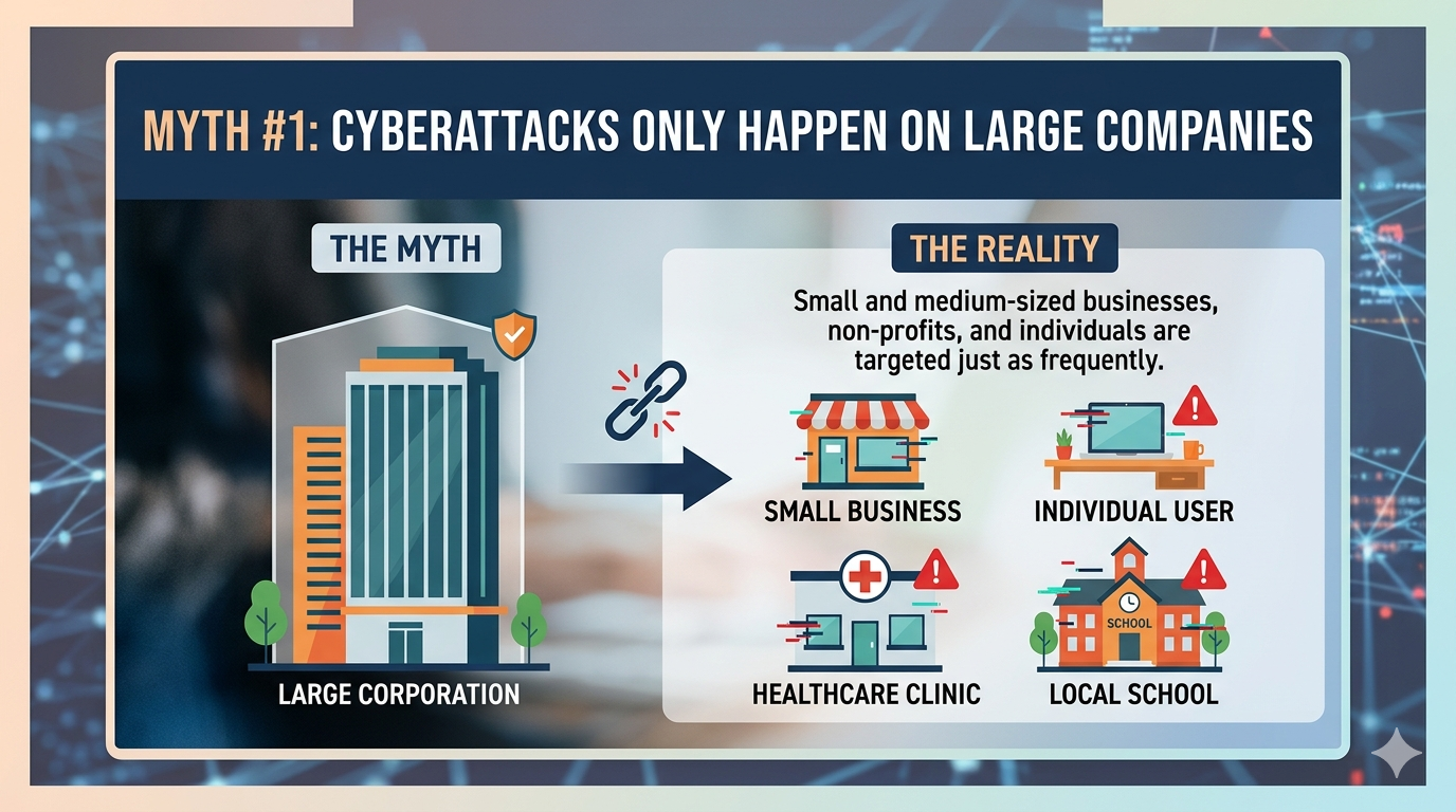 Infographic of Cyberattacks only happen on large companies. 
