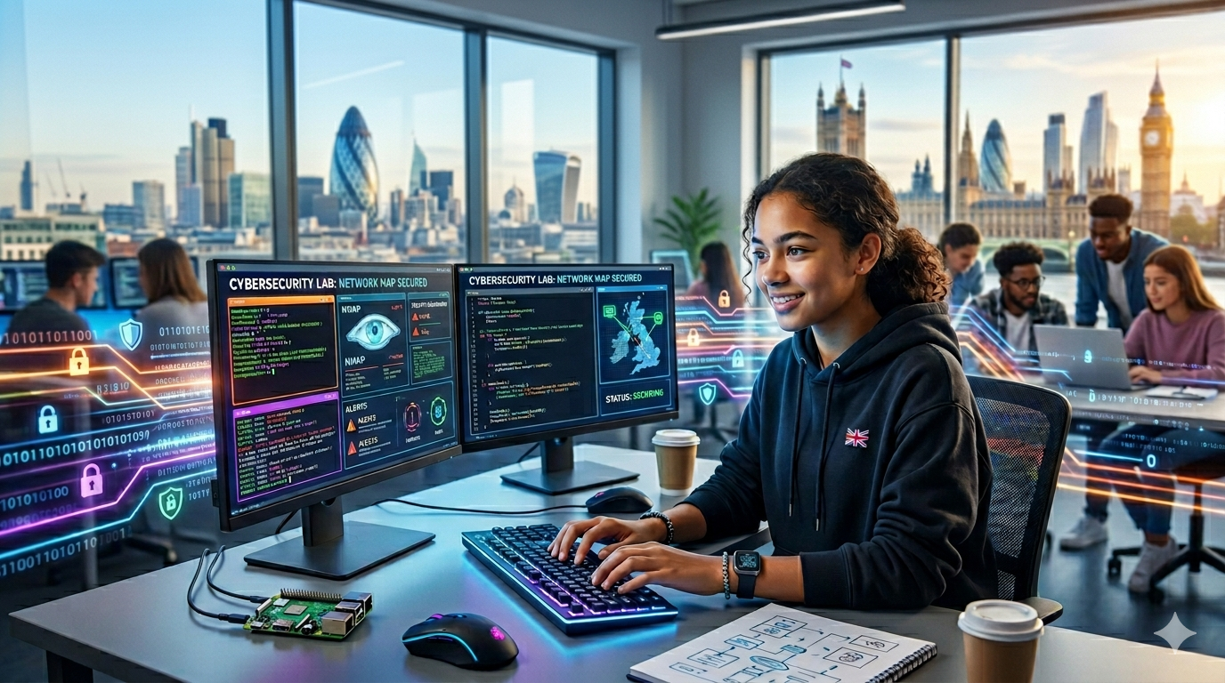 Girl Learning Cybersecurity on Computer (Hero Image)